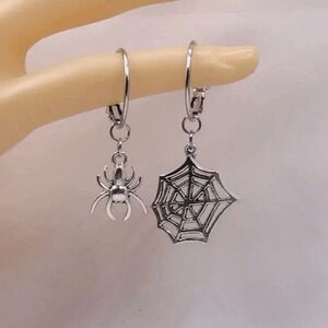 Halloween Gothic Punk Stainless Steel Spider Web Dangle Earrings
